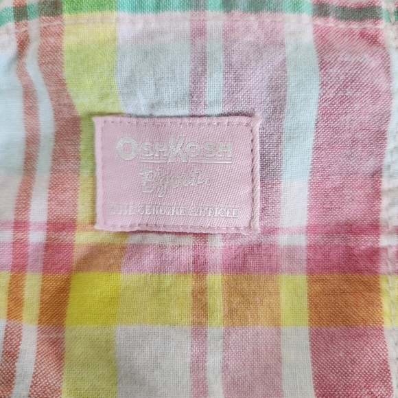 Vintage Oshkosh Infant Girl Pink Plaid Romper Shortall 18 Months Button Straps - Picture 3 of 5